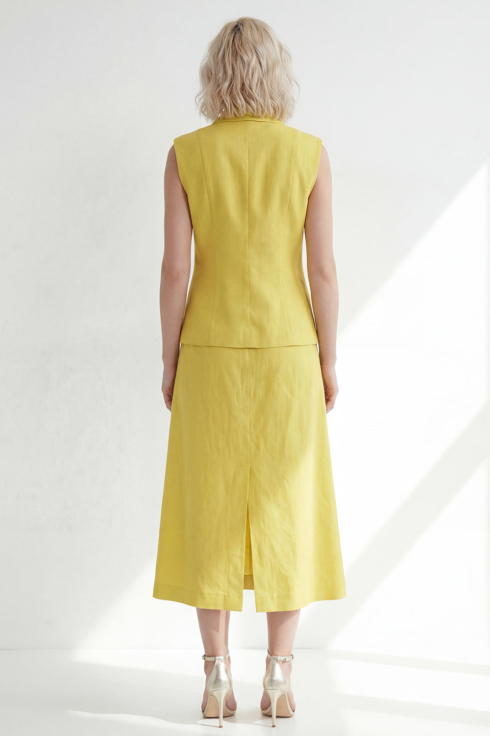 yellow midi dress with slit Zapaka Women Yellow Midi Ruffled Work Dress with Slit Off the Shoulder Ruched Business Dress, Yellow / US24W
