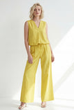 Butter Yellow V-Neck Slim Fit Long Women Suit with Belt