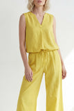 Butter Yellow V-Neck Slim Fit Long Women Suit with Belt