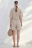 Khaki Notched Lapel Single Breasted Short Sleeves Women Suit