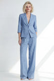 Dusty Blue Notched Lapel One Button Slim Fit Long Women Suit