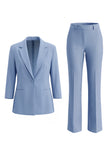 Dusty Blue Notched Lapel One Button Slim Fit Long Women Suit