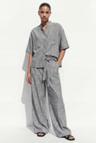 Grey Crew Neck Single Breasted Long Women Suit with Belt