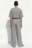 Grey Crew Neck Single Breasted Long Women Suit with Belt