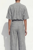 Grey Crew Neck Single Breasted Long Women Suit with Belt