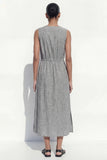 Grey V-Neck Single Breasted Midi Work Dress with Belt