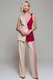 Notched Lapel ColorBlock Light Khaki 2 Piece Women Suits