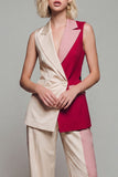 Notched Lapel ColorBlock Light Khaki 2 Piece Women Suits