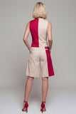 ColorBlock Light Khaki 2 Piece V Neck Women Suits