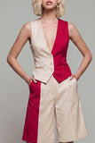 ColorBlock Light Khaki 2 Piece V Neck Women Suits