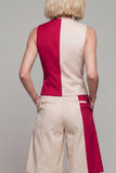 ColorBlock Light Khaki 2 Piece V Neck Women Suits