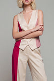 2 Piece ColorBlock Sleeveless Light Khaki Women Suits