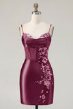 Navy Corset Satin Bodycon Embroidered Homecoming Dress