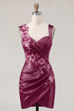 Navy Satin Ruched Embroidered Bodycon Homecoming Dress