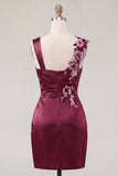 Navy Satin Ruched Embroidered Bodycon Homecoming Dress