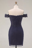 Navy Off the Shoulder Beaded Bodycon Homecoming Dress