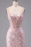 Sparkly Dark Green Floral Corset Bodycon Sequins Short Homecoming Dress