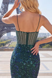 Sparkly Dark Green Floral Corset Bodycon Sequins Short Homecoming Dress