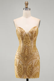 Sparkly Golden Bodycon Sweetheart Sequins Mini Homecoming Dress
