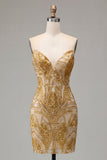 Sparkly Golden Bodycon Sweetheart Sequins Mini Homecoming Dress