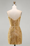 Sparkly Golden Bodycon Sweetheart Sequins Mini Homecoming Dress