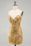 Sparkly Golden Bodycon Sweetheart Sequins Mini Homecoming Dress