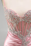 Satin Blush Bodycon Corset Ruched Homecoming Dress with Rhinestones