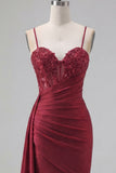 Burgundy Bodycon Corset Ruched Beaded Homecoming Dress with Side Cape