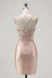 Champagne Bodycon Corset Ruched Beaded Homecoming Dress