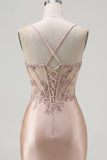 Champagne Bodycon Corset Ruched Beaded Homecoming Dress