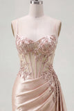 Champagne Bodycon Corset Ruched Beaded Homecoming Dress with Sash