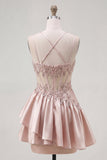 Champagne A-Line Corset Ruched Homecoming Dress with Beading