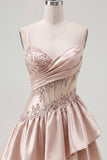 Champagne A-Line Corset Ruched Homecoming Dress with Beading