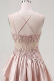 Champagne A-Line Corset Ruched Homecoming Dress with Beading
