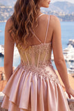 Champagne A-Line Corset Ruched Homecoming Dress with Beading