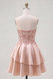 A-Line Champagne Sweetheart Sheer Corset Ruffled Homecoming Dress with Beading