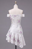 Cold Shoulder A-Line White Floral Homecoming Dress with Beading