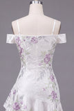 Cold Shoulder A-Line White Floral Homecoming Dress with Beading
