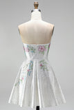 A-Line Sweetheart White Floral Homecoming Dress with Beading