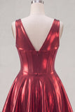 Metallic Burgundy A-Line V-Neck Corset Homecoming Dress with 3D Flowers
