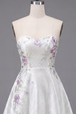 A-Line Sweetheart White Floral Homecoming Dress with Beading