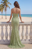 Lace Sage Green Mermaid Sweetheart Corset Long Prom Dress