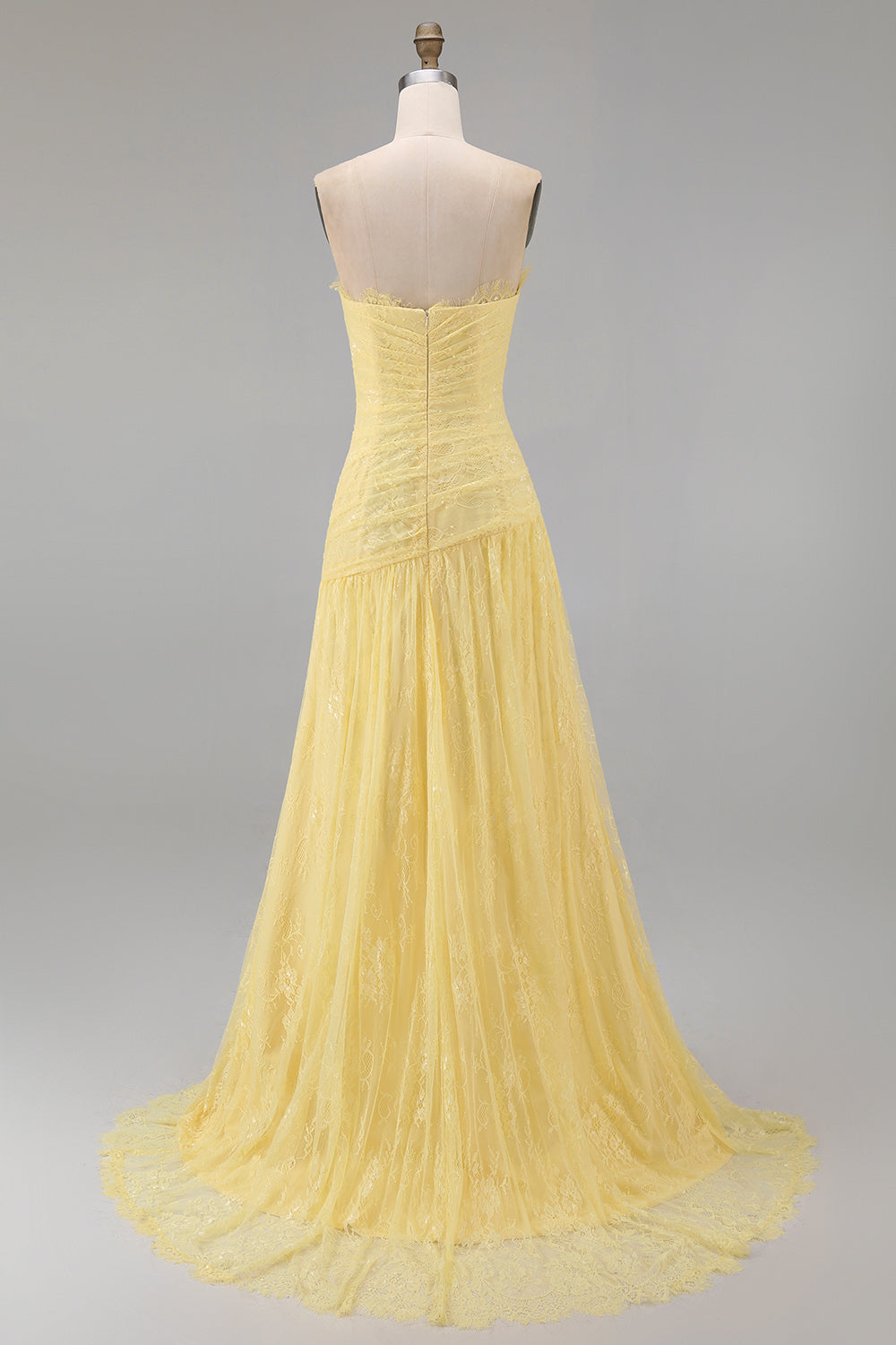 ZAPAKA Women Yellow Lace Prom Dress A-Line Sweetheart Ruched Long Evening Dress, Yellow / US6