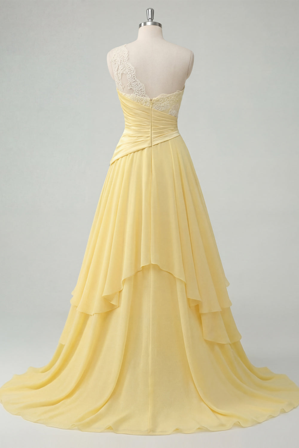 ZAPAKA Women Butter Yellow Chiffon Maxi Dress A-Line One Shoulder