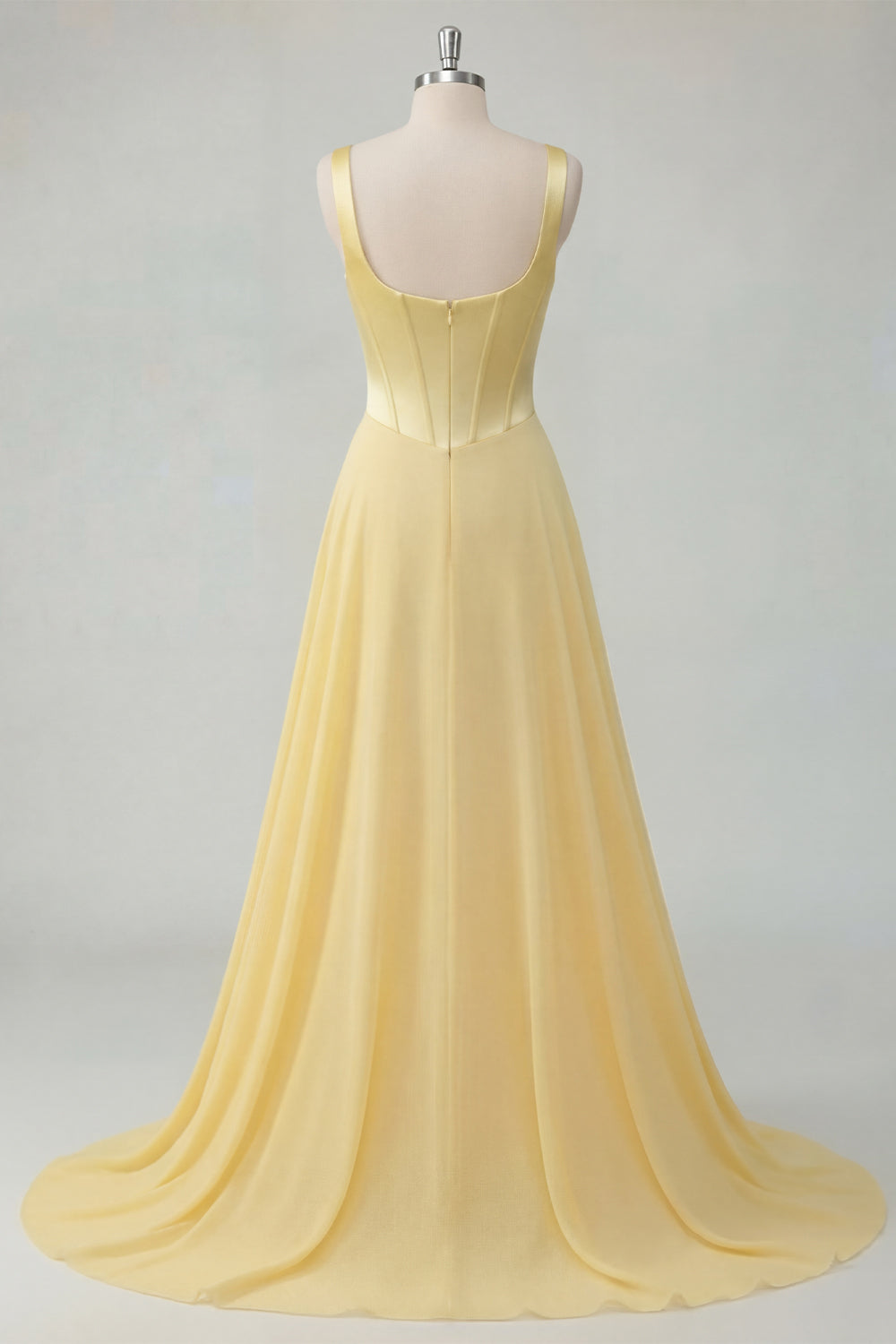 ZAPAKA Women Butter Yellow Maxi Dress Square Neck A-Line Corset Wedding