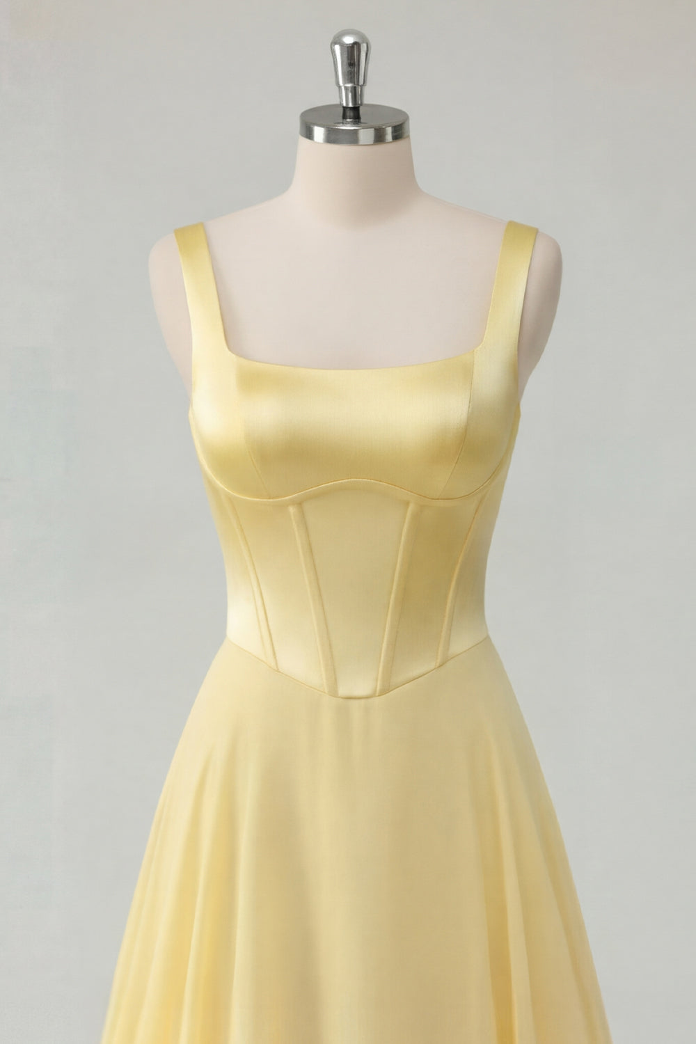 ZAPAKA Women Butter Yellow Maxi Dress Square Neck A-Line Corset Wedding