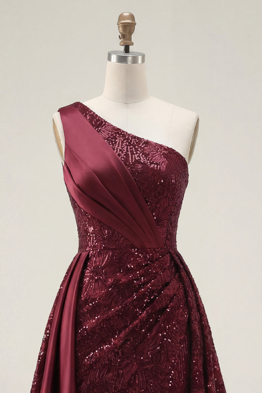ZAPAKA Women Sparkly Burgundy Prom Dress with Slit A-Line One Shoulder