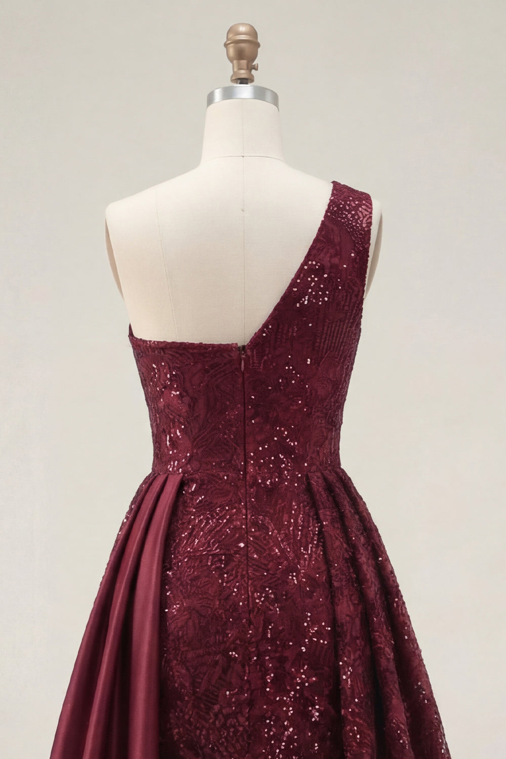 ZAPAKA Women Sparkly Burgundy Prom Dress with Slit A-Line One Shoulder