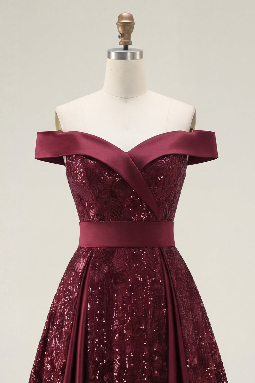 ZAPAKA Women Sparkly Burgundy Prom Dress A-Line Off the Shoulder