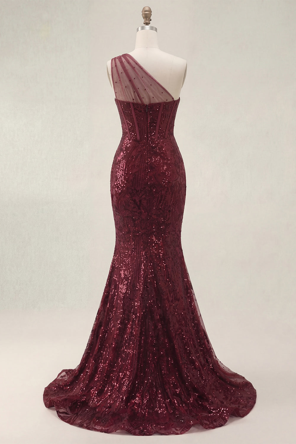 ZAPAKA Women Sparkly Mermaid Prom Dress with Slit Burgundy Sequins One